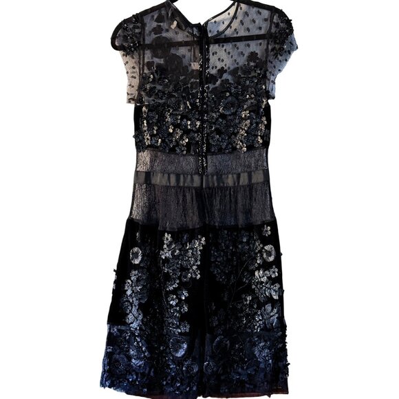 Amen Couture Black Leather Appliqué Sheer Mini Dress Sample Size 40 US 4 - Picture 14 of 16